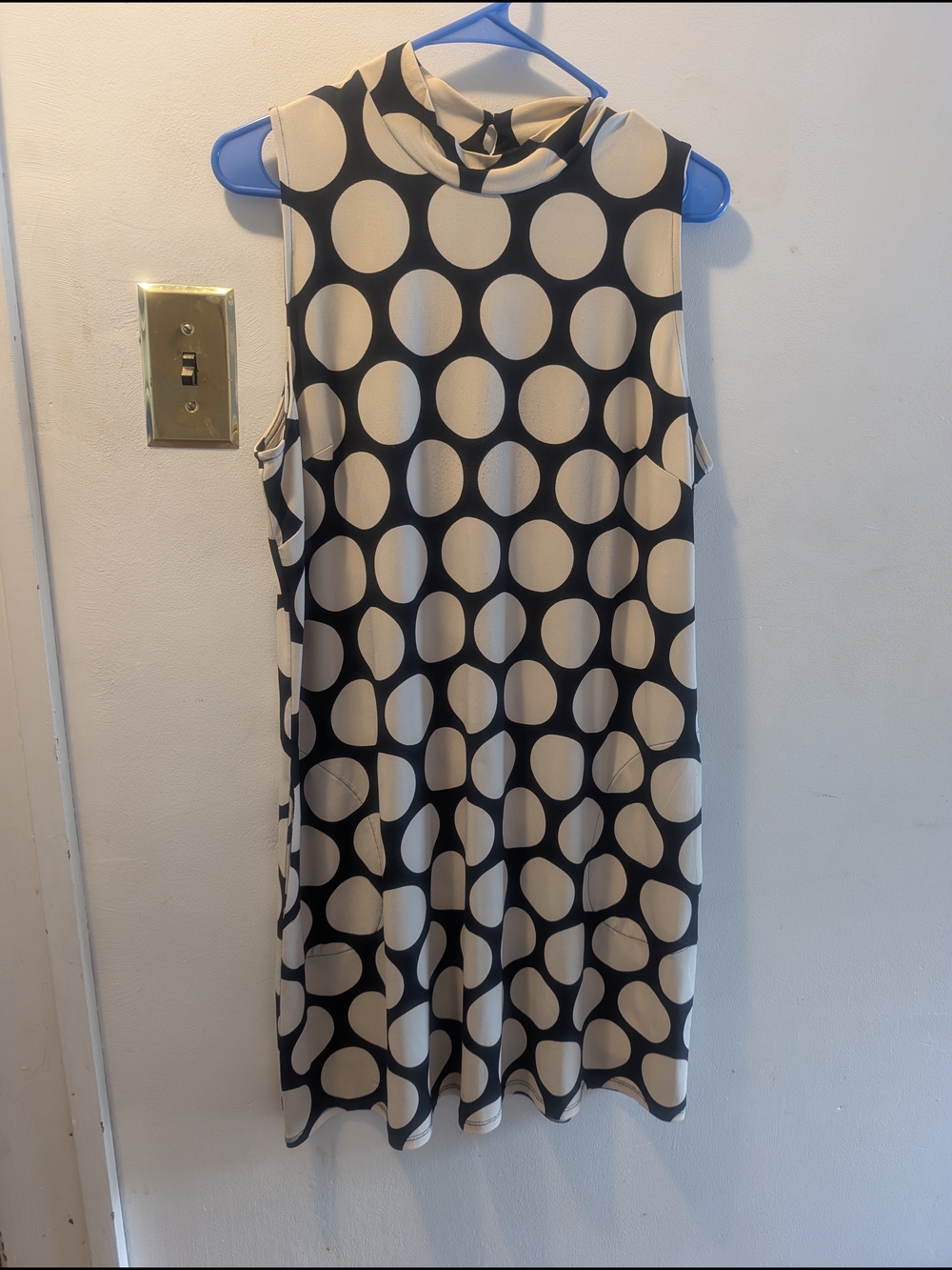 Cato Black and Cream Polka Dot Sleeveless Shift Dress